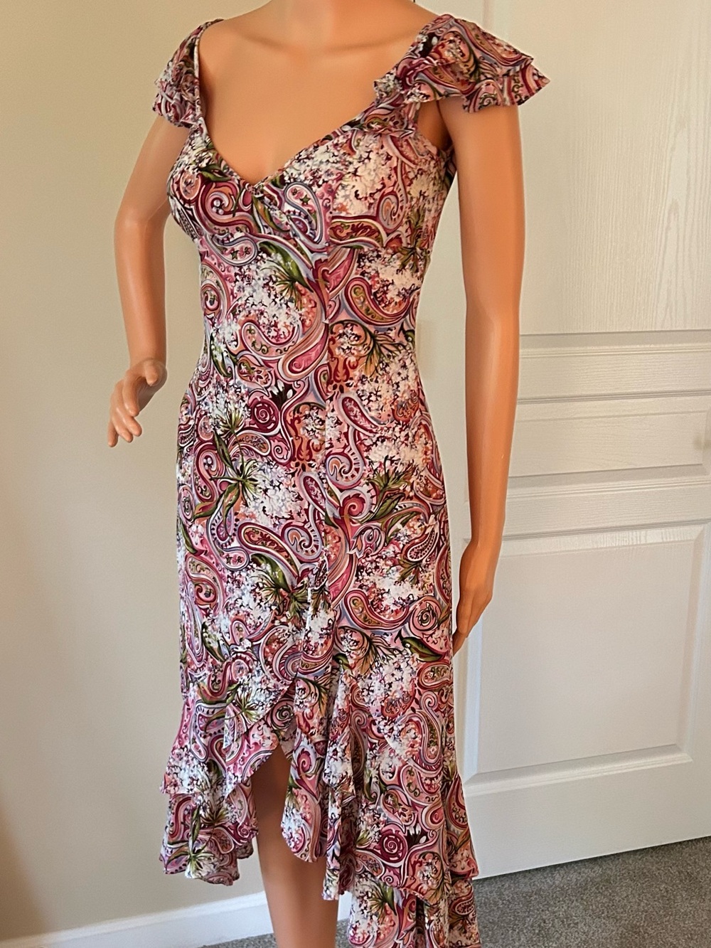 Nicole Miller Pink Paisley Ruffle High-Low Dress